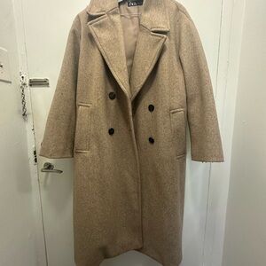Zara Tan Double-Breasted Coat